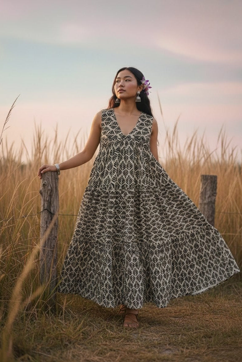 cotton dress australia Wood Brown Cotton Dress A-Line Floral Dress