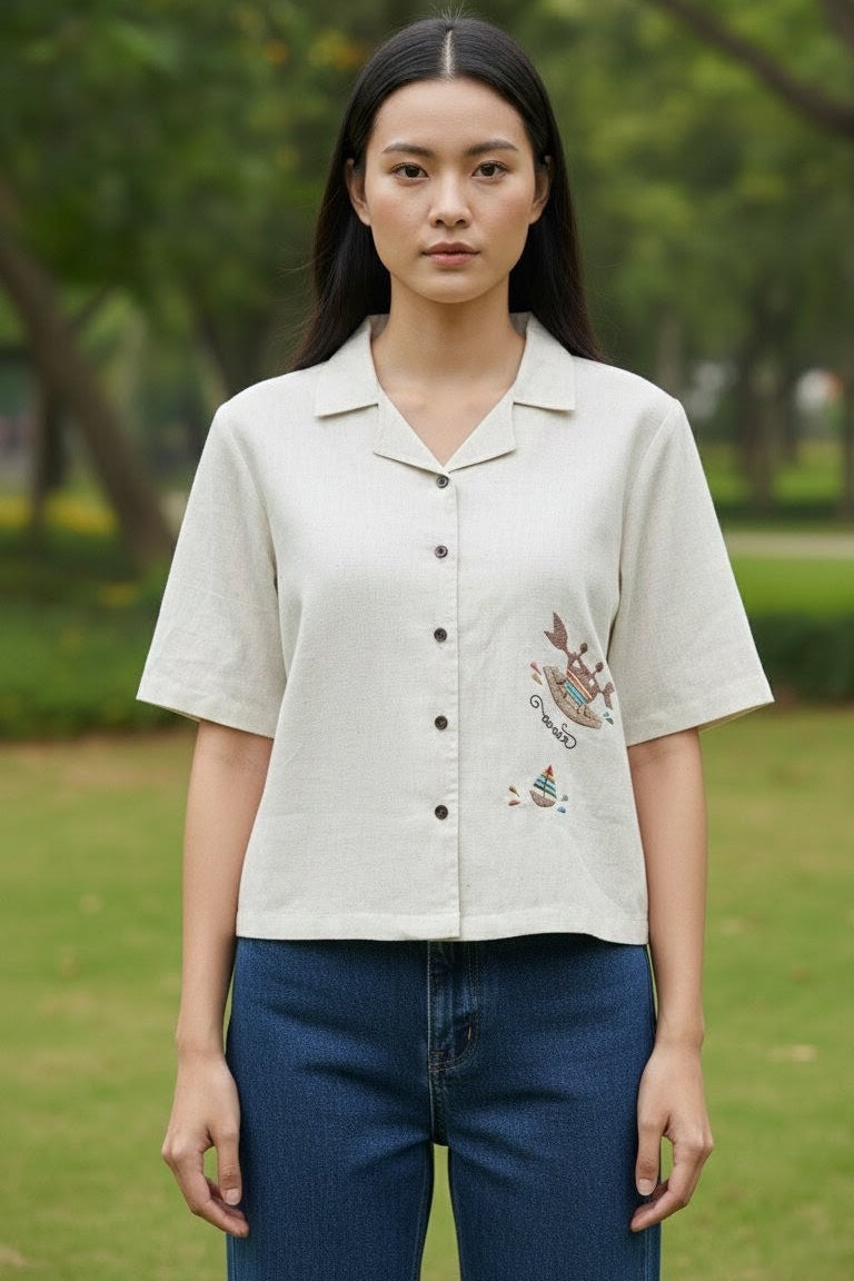CELESTIAL Women’s Shirt – Cancer Zodiac Embroidered Cotton Shirt | Australia & New Zealand for women Australia