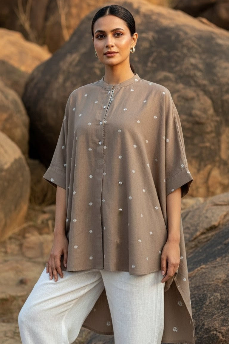 Yarn Dyed High-Low Long Cotton Shirt – Effortless Everyday Tunic by Voilavines