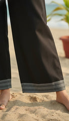 Black Sleeveless Cotton Co-ord Set – Patch Border Top with Flowy Wide-Leg Pants