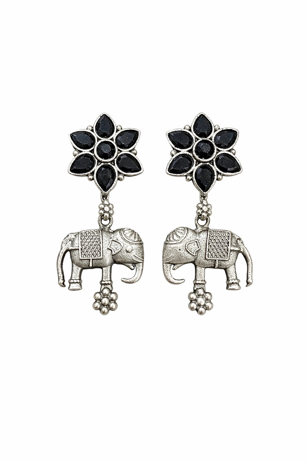 ROYAL ELEPHANT Floral Drop Earrings – Handcrafted Oxidised Statement Jewellery | Australia & New Zealand Black for women Australia