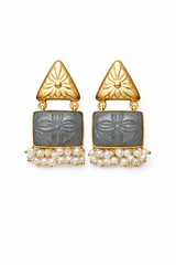 MONALISA CARVE Drop Earrings – Handcrafted Pearl & Stone Statement Jewellery | Australia & New Zealand Grey for women Australia