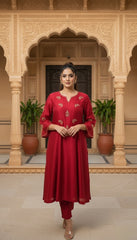 SURKH Chanderi Silk Gold Pittan Work Kurta – Premium Indian Ethnic Festive Wear