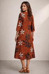 A-Line Wood Brown Cotton Dress – Breathable Floral Everyday Dress for Women | Australia & New Zealand