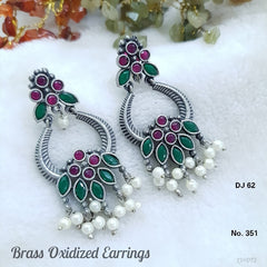 Brass Oxidized Chandbali Earrings with Stone Work & Pearl Danglers for women Australia