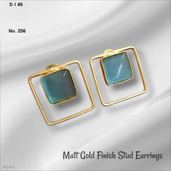 AURA SQUARE Stone Stud Earrings – Matte Gold Minimal Chic for women Australia