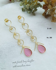 Matt Finish Long Dangler Earrings with Monalisa Stone & Pearl Accents Blush Pink for women Australia