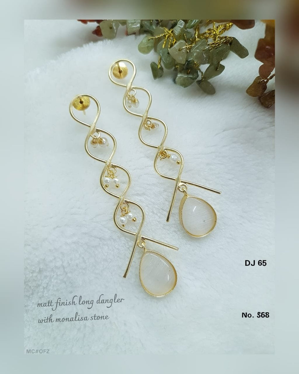 Matt Finish Long Dangler Earrings with Monalisa Stone & Pearl Accents Ivory White for women Australia