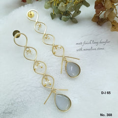 Matt Finish Long Dangler Earrings with Monalisa Stone & Pearl Accents Smoke Grey for women Australia