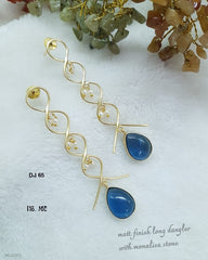 Matt Finish Long Dangler Earrings with Monalisa Stone & Pearl Accents royal blue for women Australia