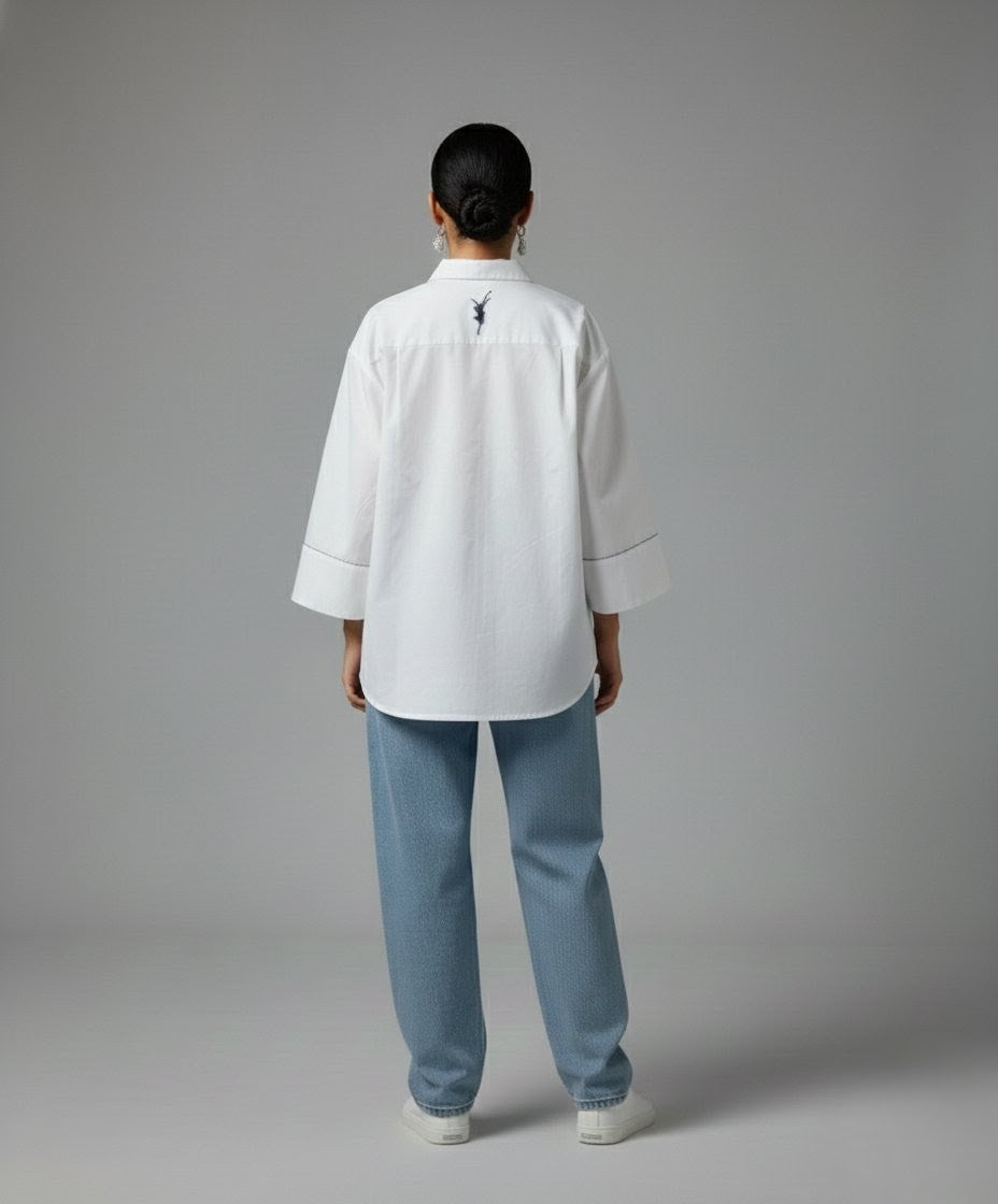 YURI Drop Shoulder Summer Shirt – Premium Embroidered Cotton Shirt for Women