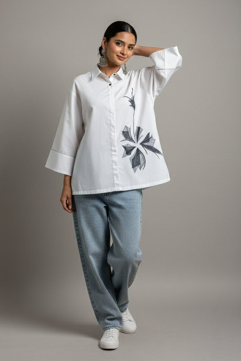 YURI Drop Shoulder Summer Shirt – Premium Embroidered Cotton Shirt for Women