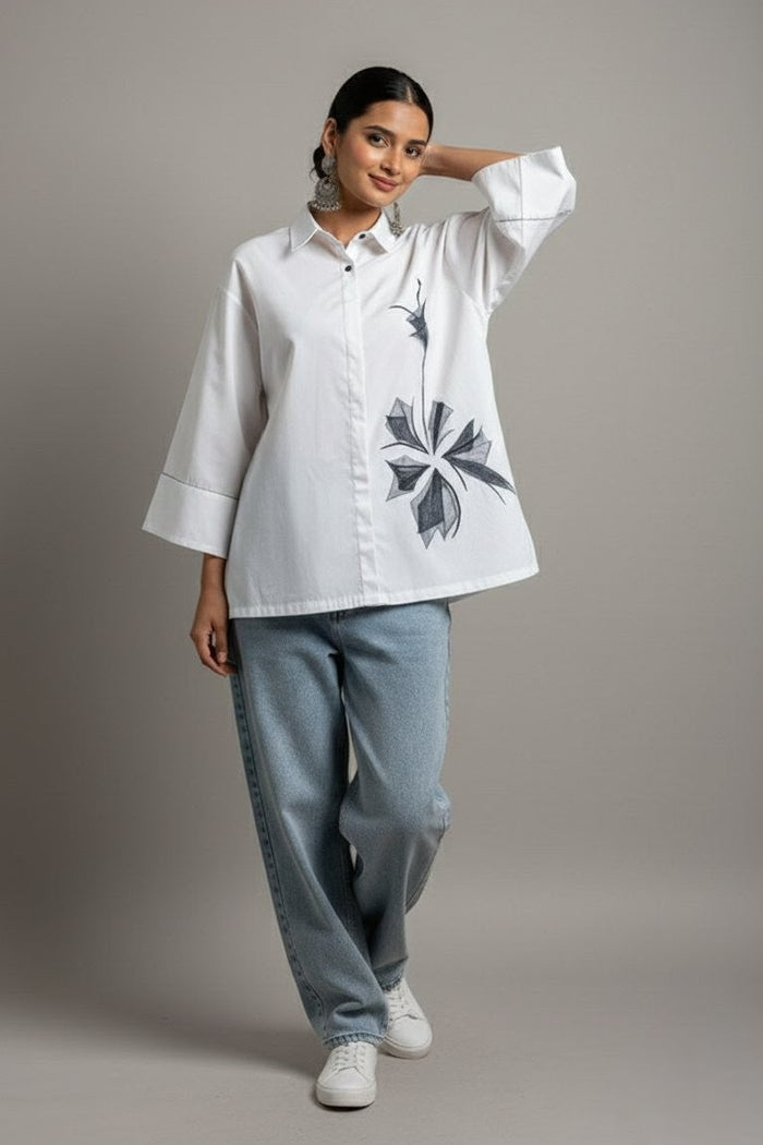 YURI Drop Shoulder Summer Shirt – Premium Embroidered Cotton Shirt for Women