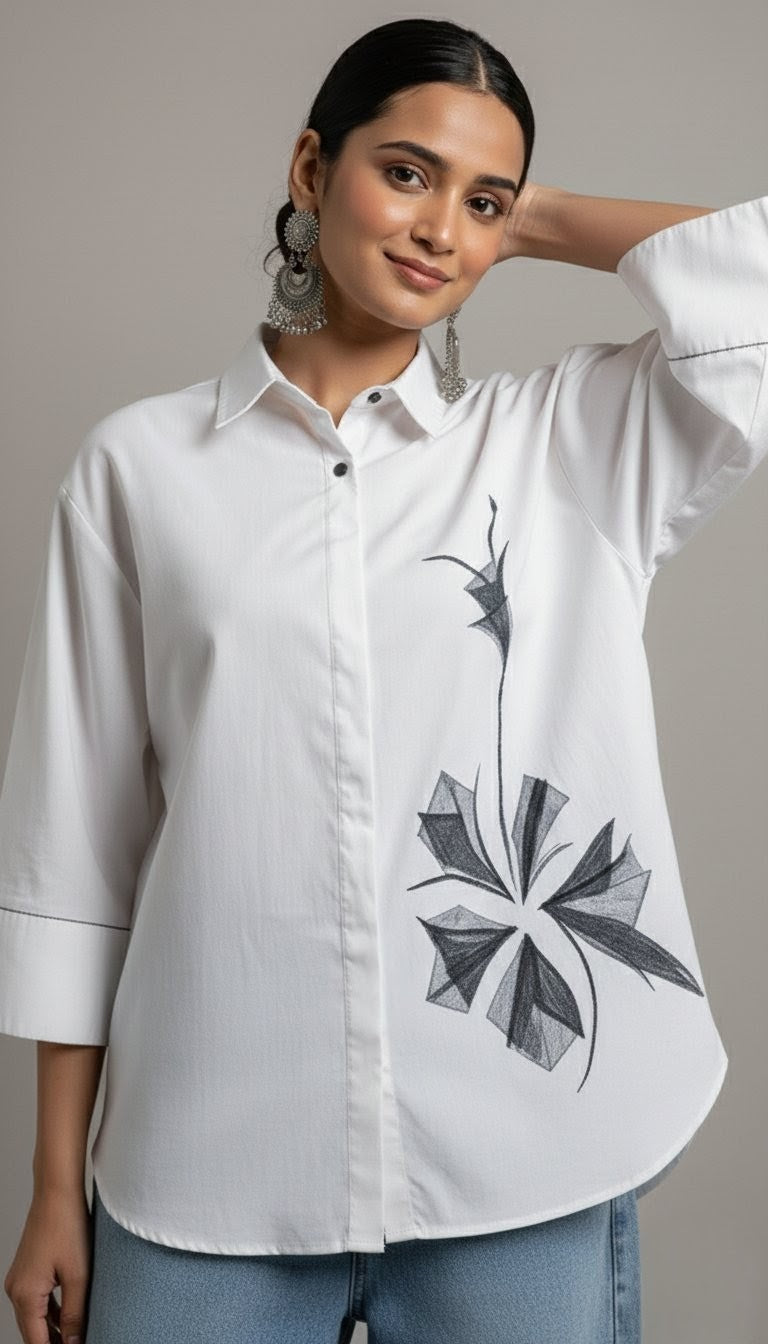 YURI Drop Shoulder Summer Shirt – Premium Embroidered Cotton Shirt for Women
