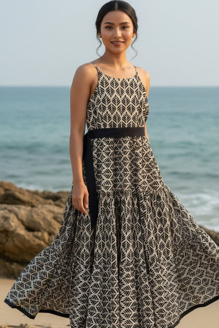 KANAK Flared Cotton Voile Belted Dress – Premium Printed Cotton Dress for Women