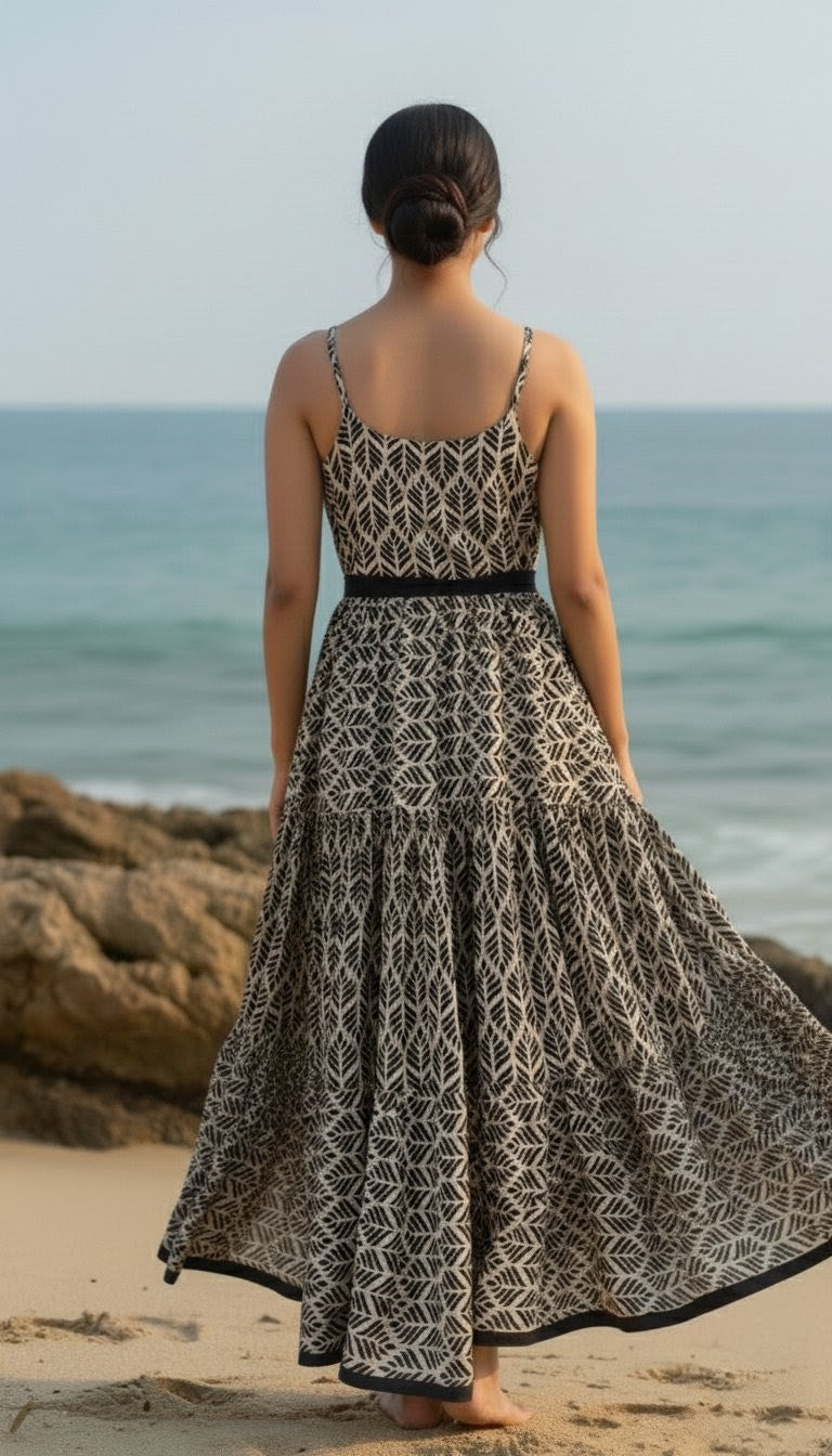 KANAK Flared Cotton Voile Belted Dress – Premium Printed Cotton Dress for Women