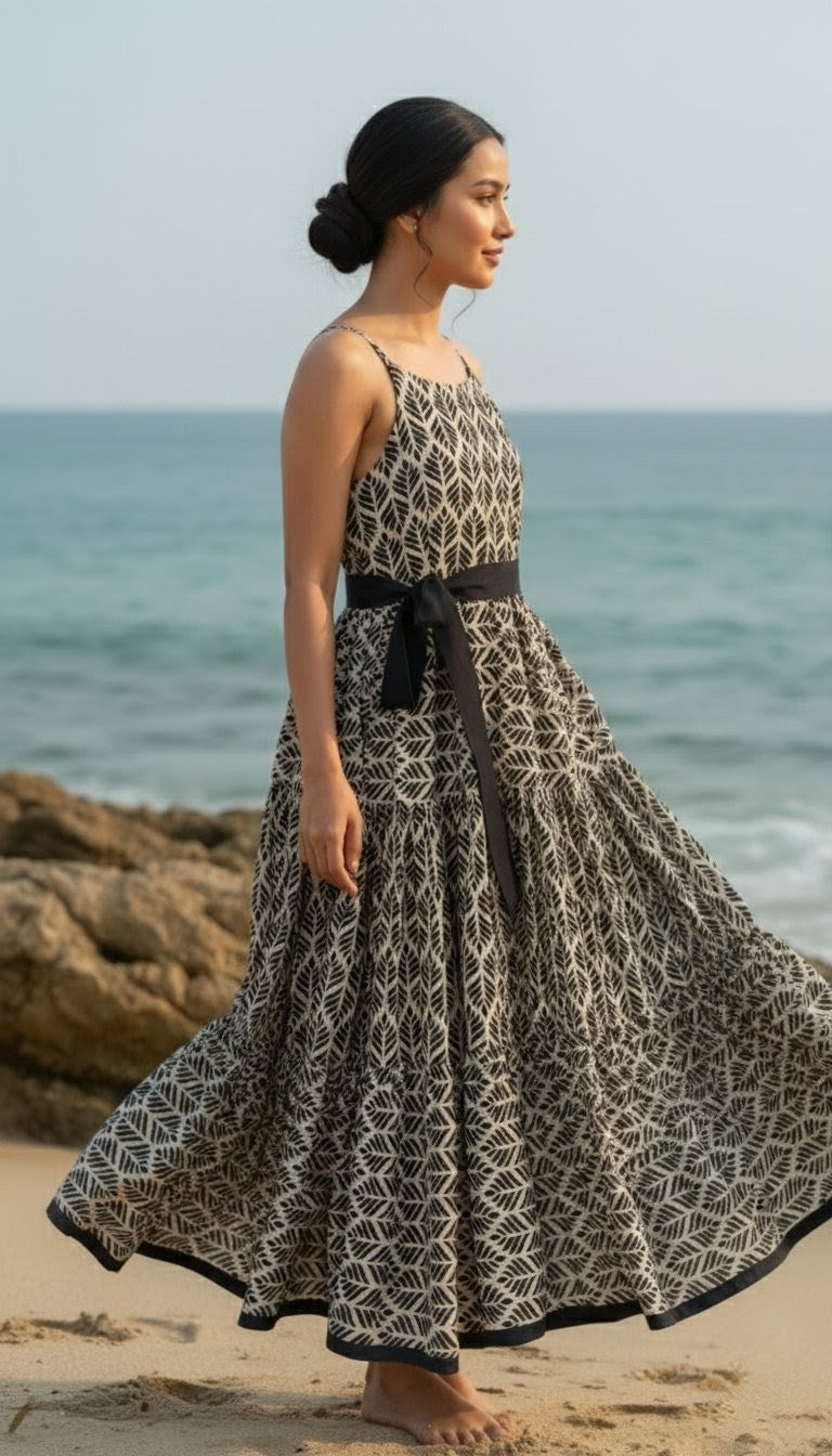 KANAK Flared Cotton Voile Belted Dress – Premium Printed Cotton Dress for Women