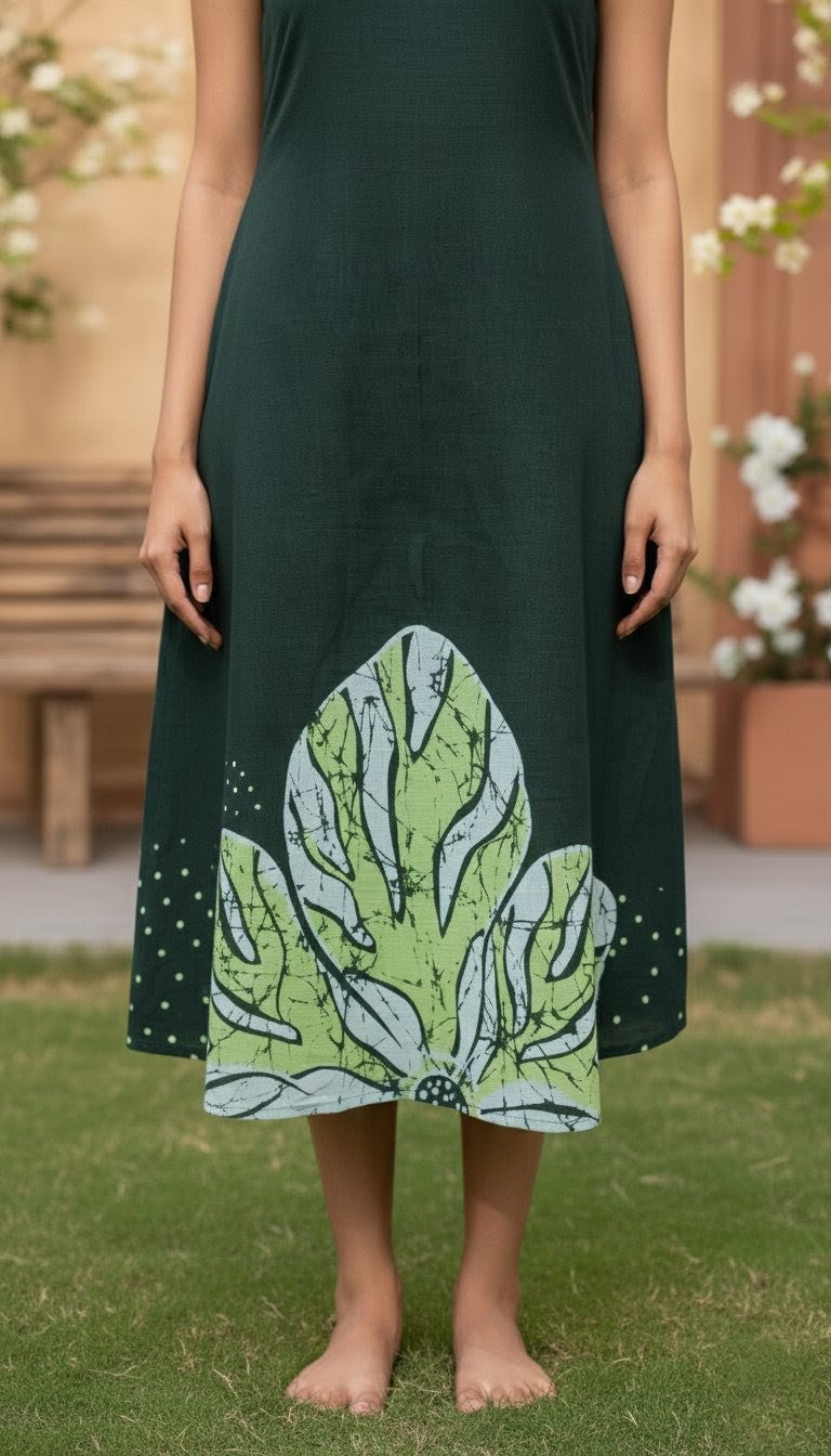 MATCHA Green Cotton Dress – Printed Summer Essential