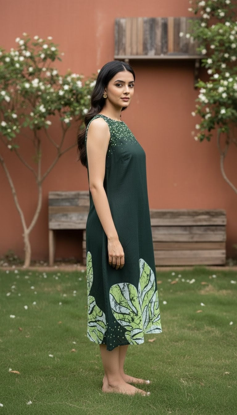 MATCHA Green Cotton Dress – Printed Summer Essential