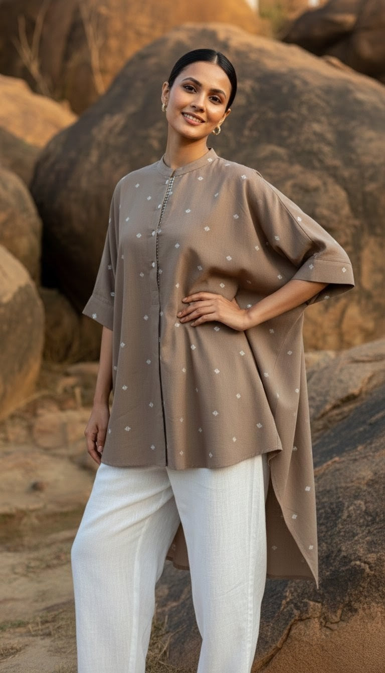 Yarn Dyed High-Low Long Cotton Shirt – Effortless Everyday Tunic by Voilavines