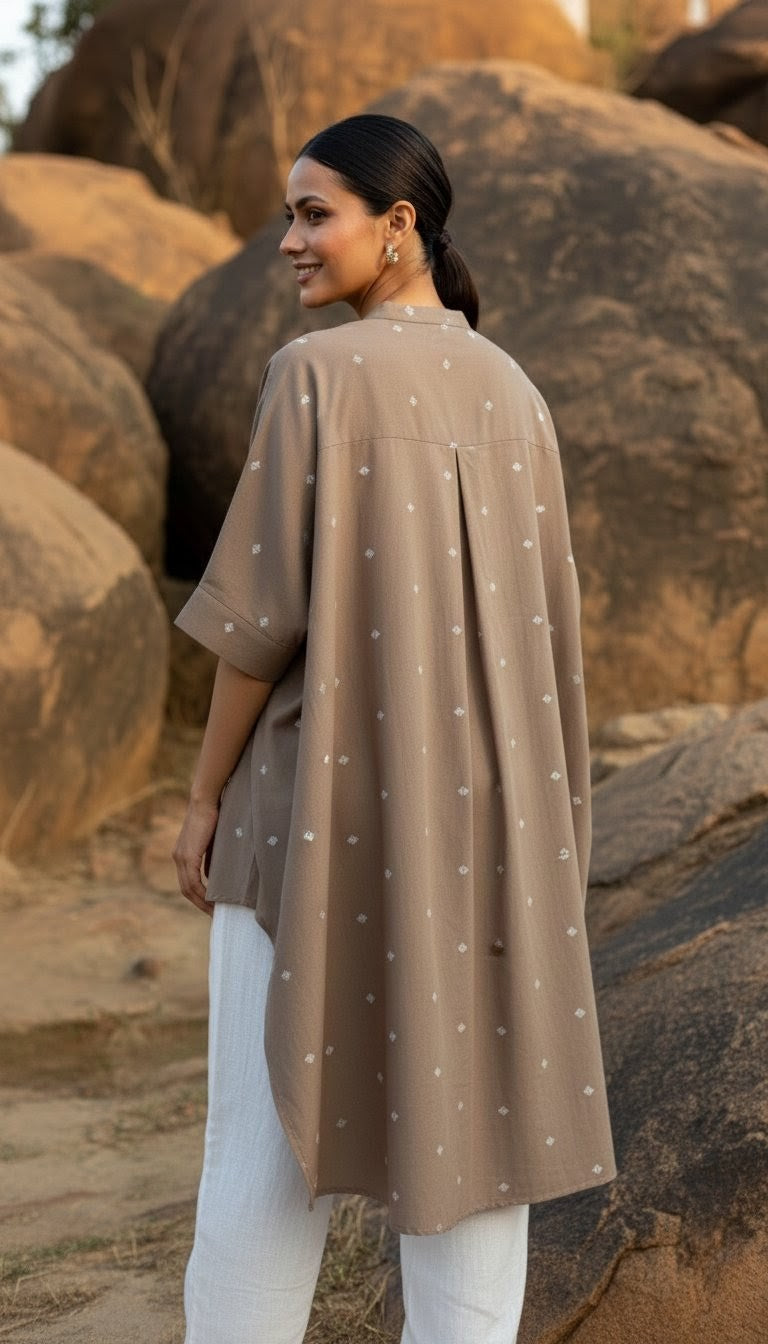 Yarn Dyed High-Low Long Cotton Shirt – Effortless Everyday Tunic by Voilavines