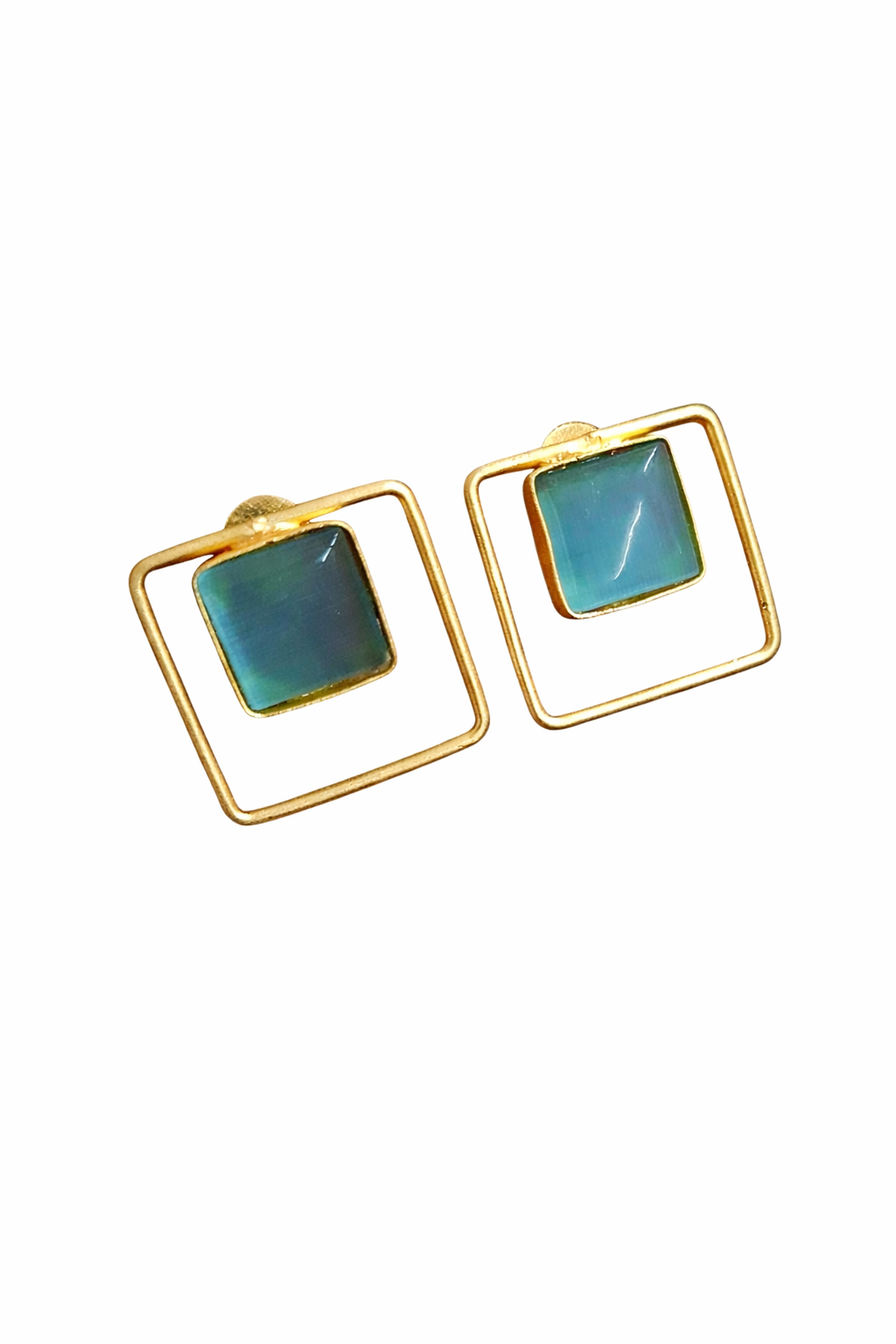 AURA SQUARE Stone Stud Earrings – Matte Gold Minimal Chic