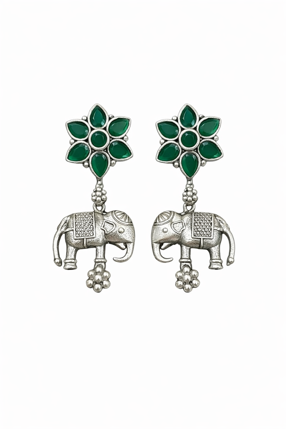 ROYAL ELEPHANT Floral Drop Earrings – Handcrafted Oxidised Statement Jewellery | Australia & New Zealand Emerald Green for women Australia