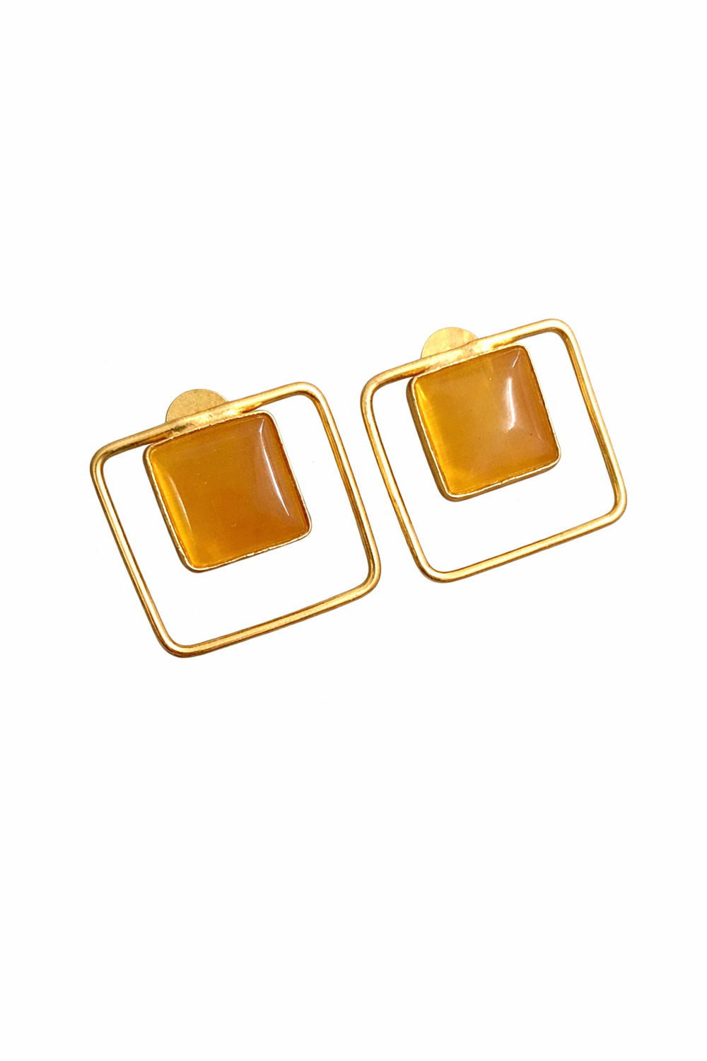AURA SQUARE Stone Stud Earrings – Matte Gold Minimal Chic Mustard Yellow for women Australia