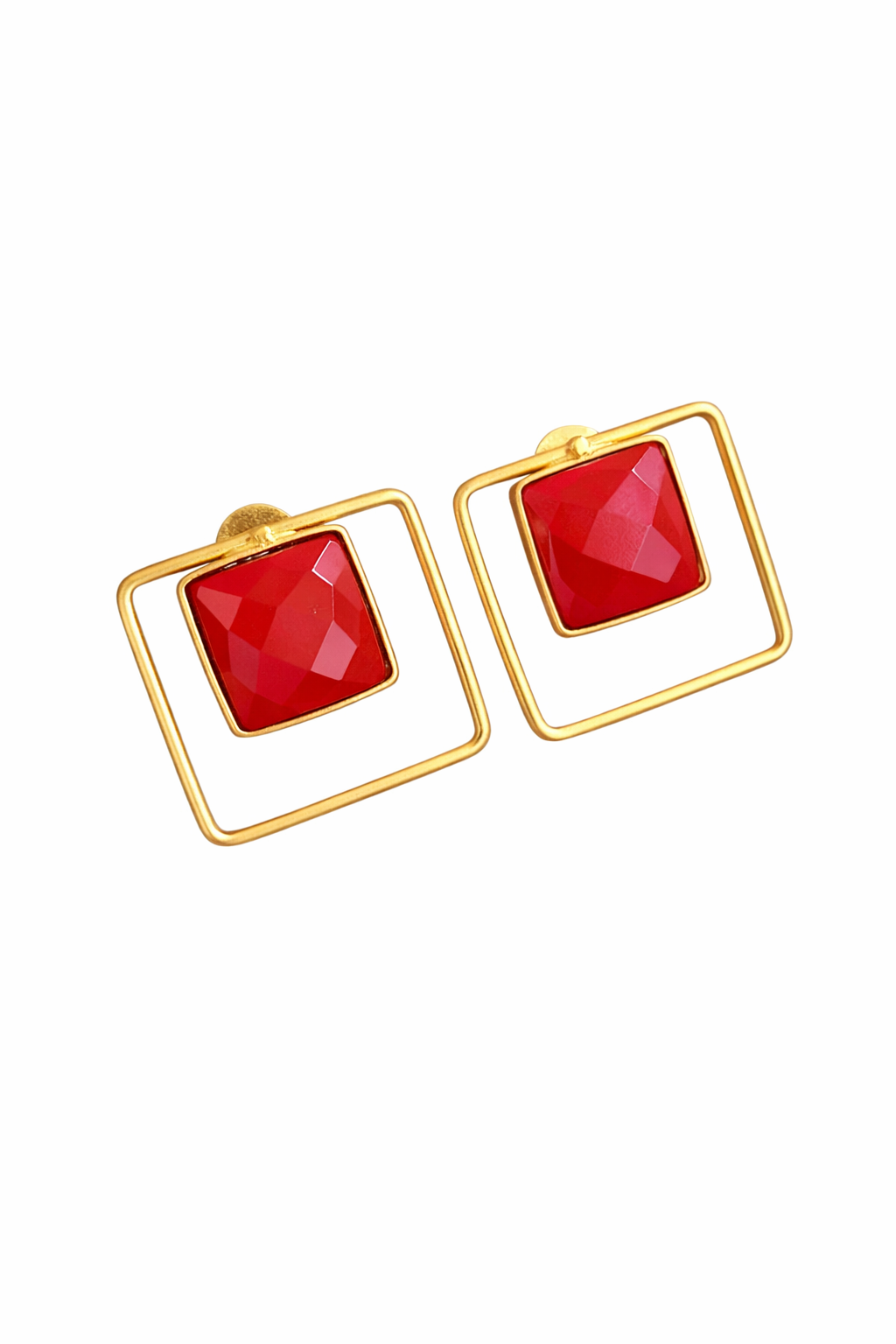 AURA SQUARE Stone Stud Earrings – Matte Gold Minimal Chic Classic Red for women Australia
