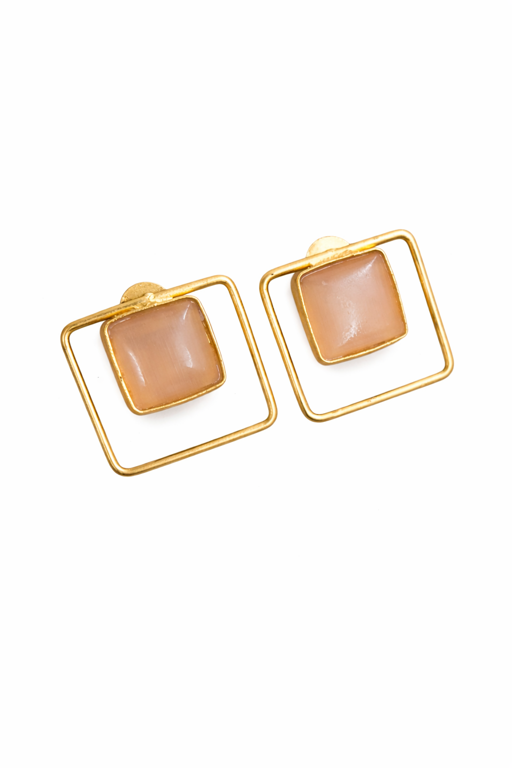 AURA SQUARE Stone Stud Earrings – Matte Gold Minimal Chic Pinkish orange for women Australia