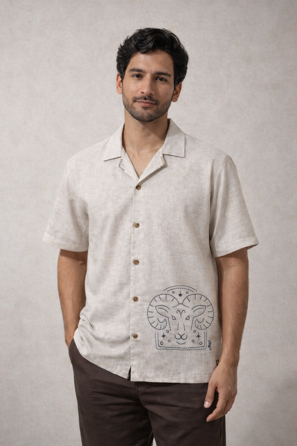 CELESTIAL Aries Men’s Shirt – Zodiac Embroidered Edition