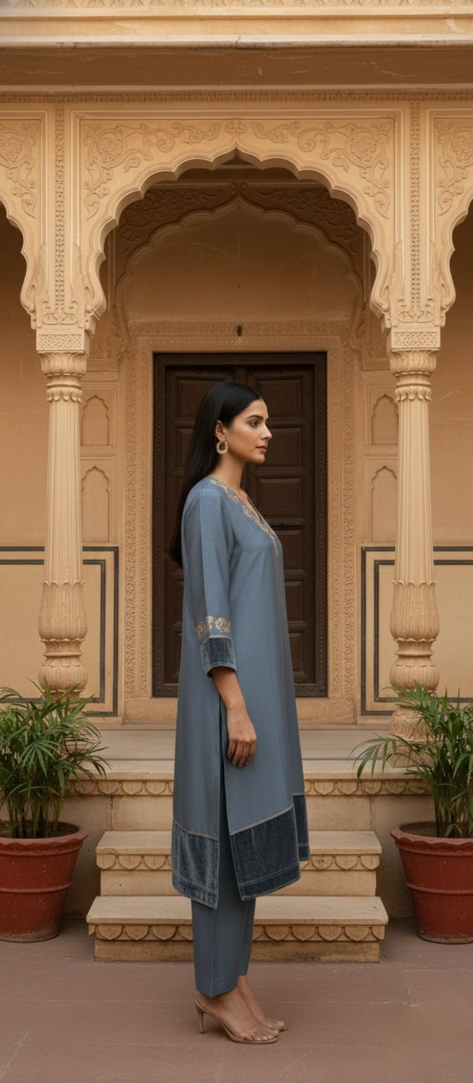 SARMAYI Chanderi Silk Zari Embroidery Kurta – Premium Indian Ethnic Gold Embroidered Kurta