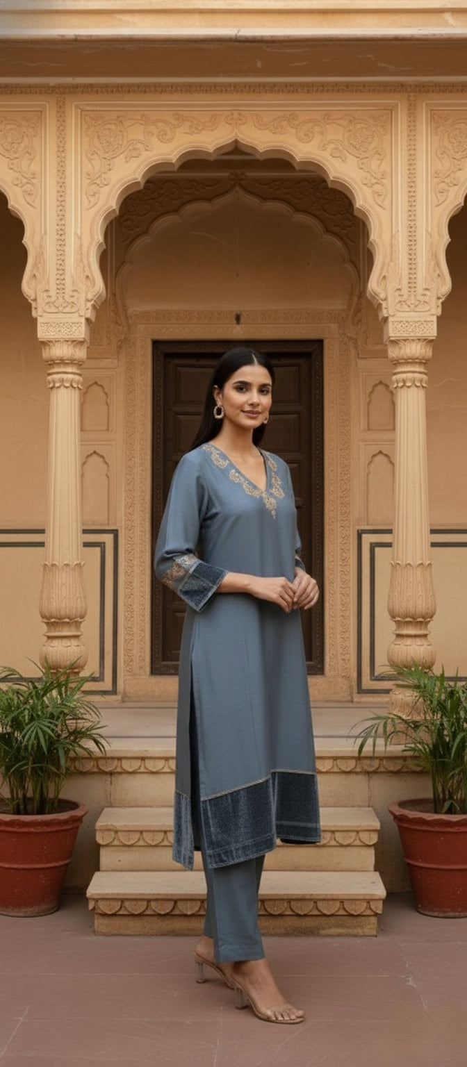 SARMAYI Chanderi Silk Zari Embroidery Kurta – Premium Indian Ethnic Gold Embroidered Kurta