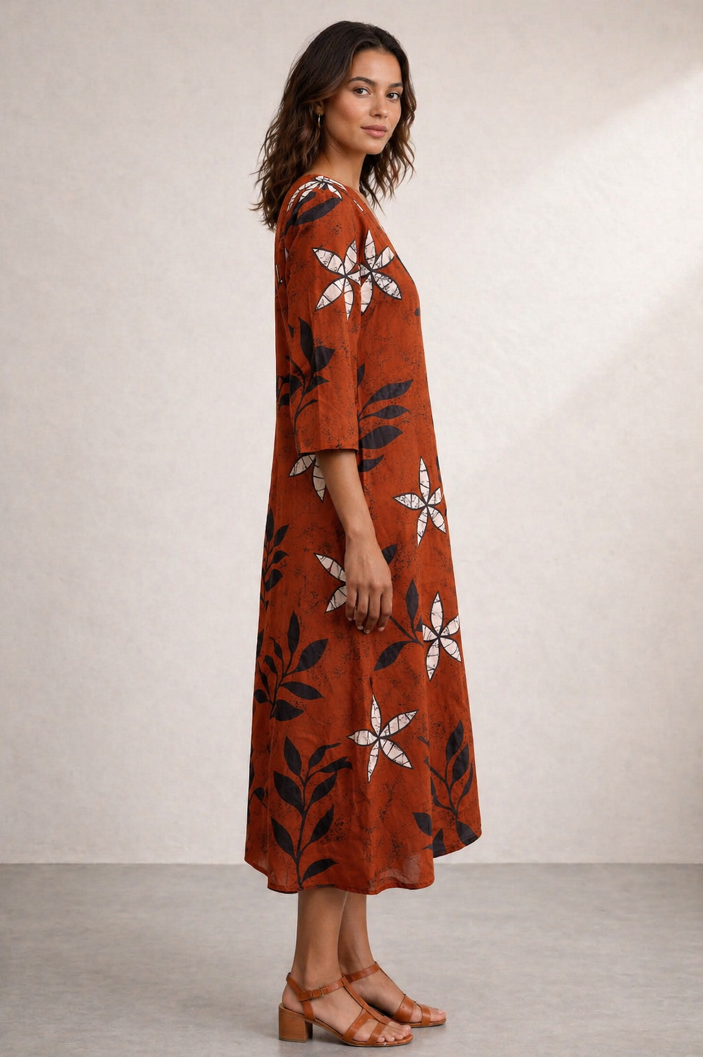A-Line Wood Brown Cotton Dress – Breathable Floral Everyday Dress for Women | Australia & New Zealand