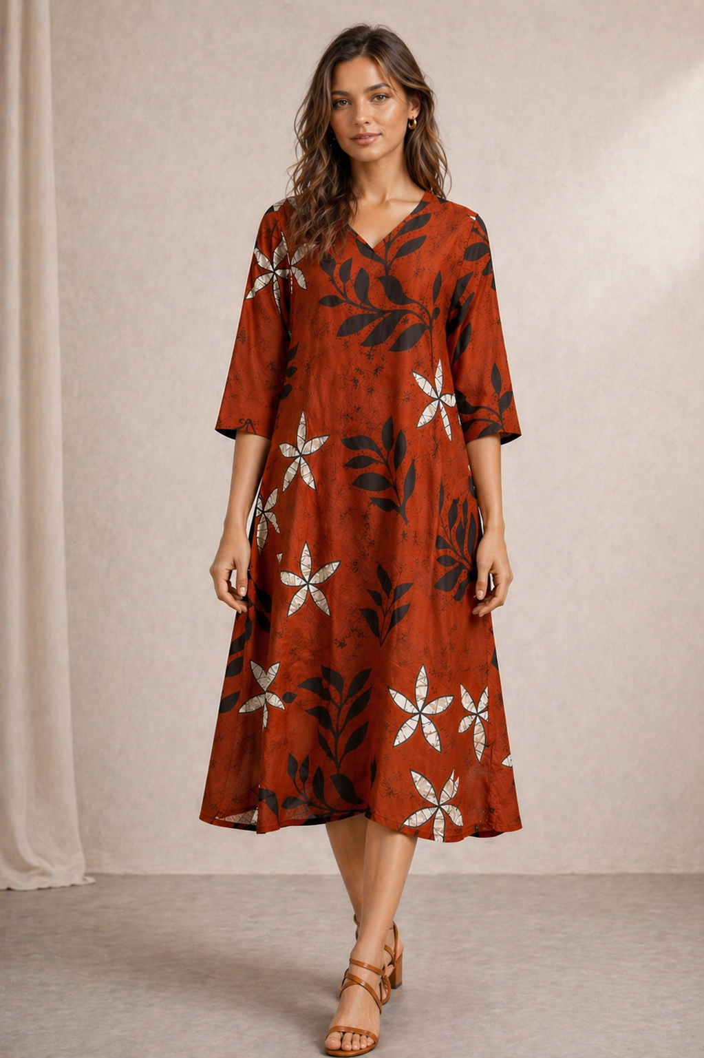 A-Line Wood Brown Cotton Dress – Breathable Floral Everyday Dress for Women | Australia & New Zealand