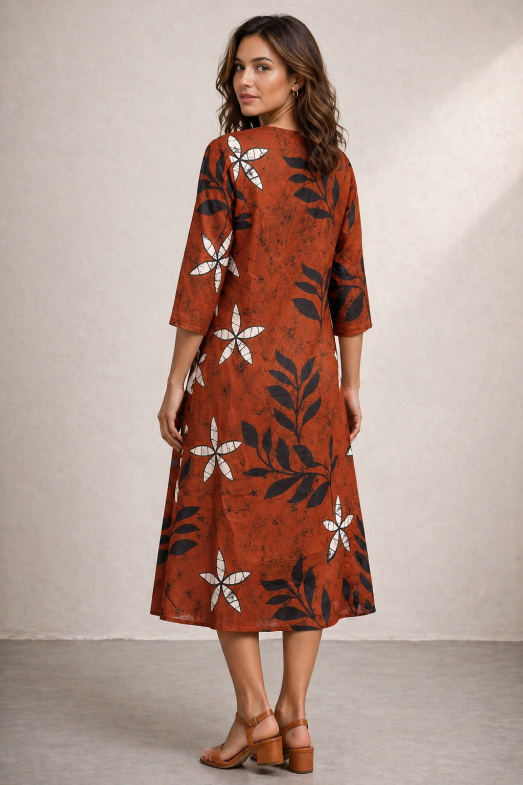 A-Line Wood Brown Cotton Dress – Breathable Floral Everyday Dress for Women | Australia & New Zealand