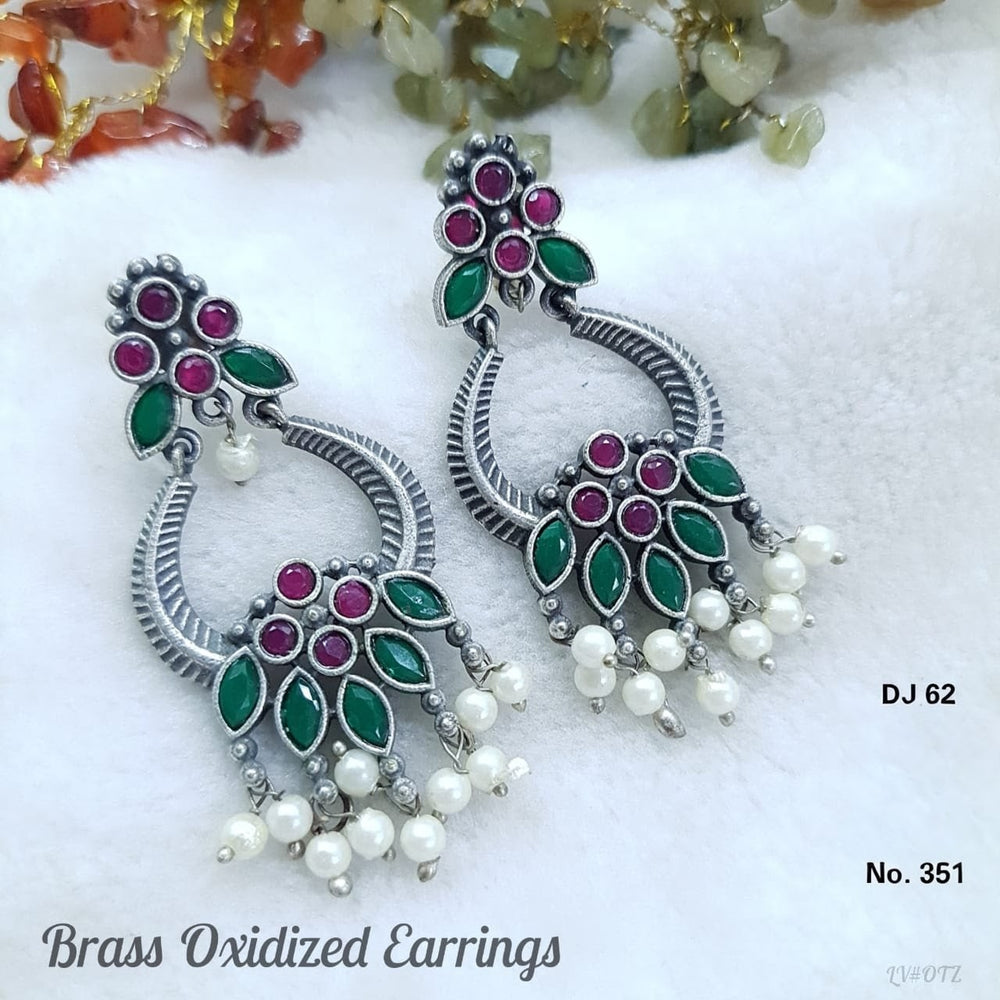 Brass Oxidized Chandbali Earrings with Stone Work & Pearl Danglers for women Australia