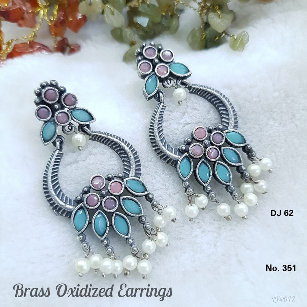 Brass Oxidized Chandbali Earrings with Stone Work & Pearl Danglers for women Australia