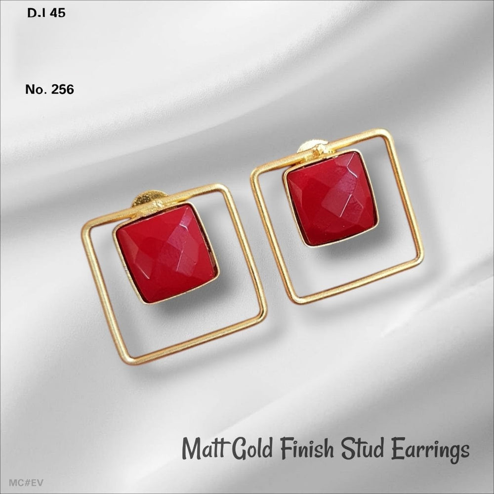 AURA SQUARE Stone Stud Earrings – Matte Gold Minimal Chic for women Australia