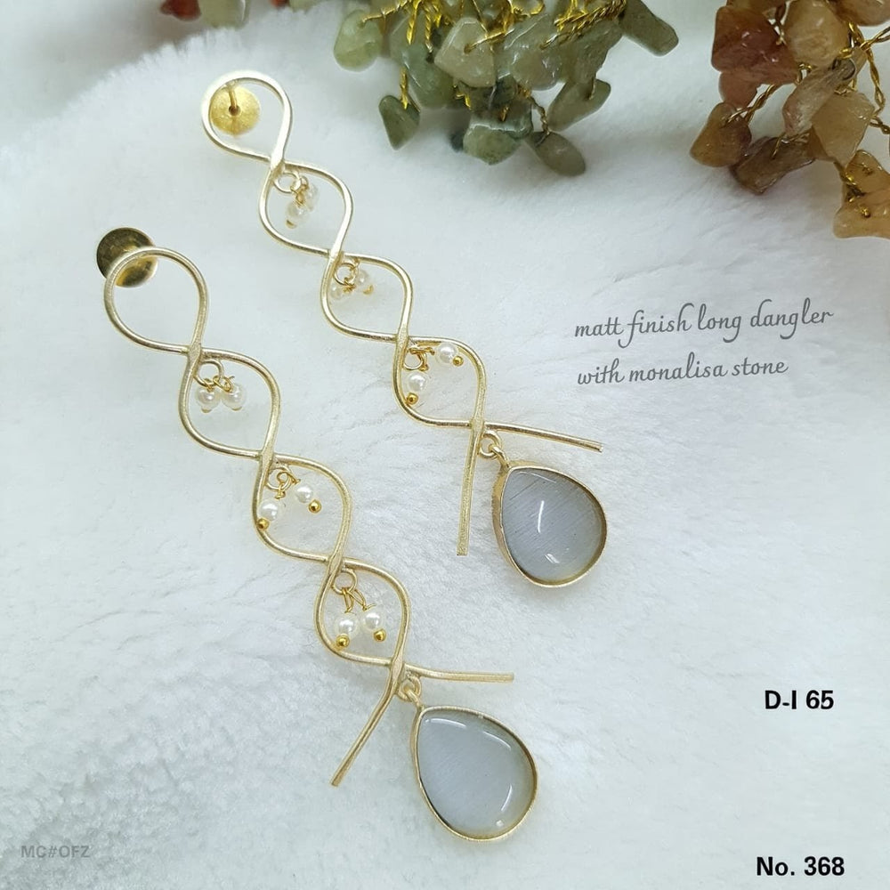Matt Finish Long Dangler Earrings with Monalisa Stone & Pearl Accents Smoke Grey for women Australia