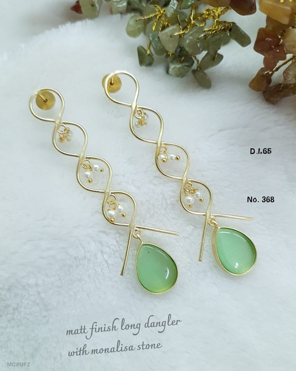 Matt Finish Long Dangler Earrings with Monalisa Stone & Pearl Accents Mint Green for women Australia