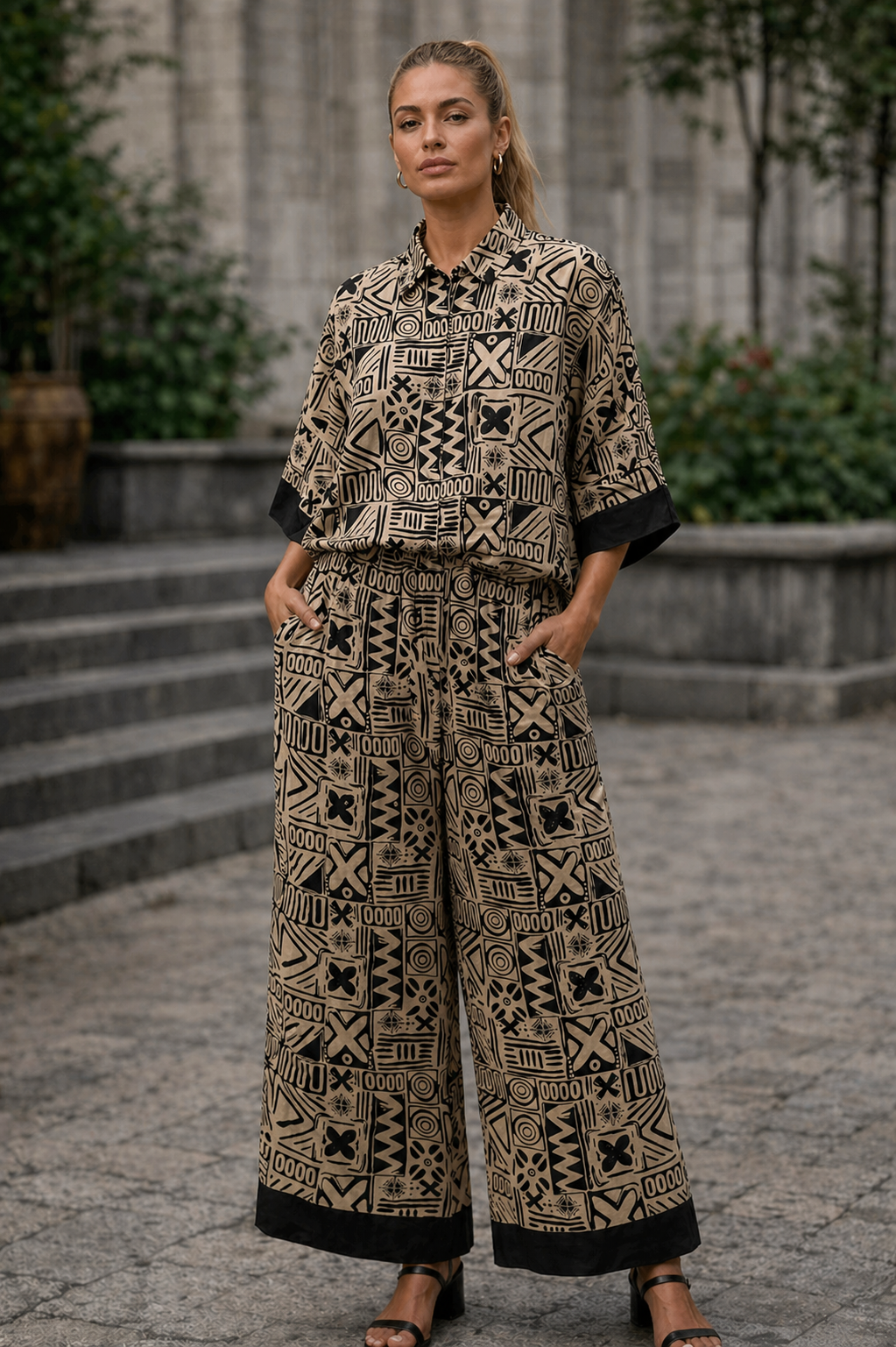 ECHOES Printed Cotton Co-Ord Set – Breathable Kimono Sleeve Set for Women | Australia & New Zealand