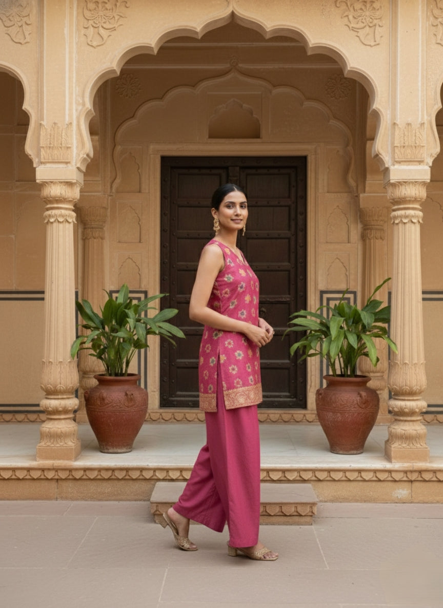 GULAB Banarasi Brocade Silk Kurta Pant Set – Premium Indian Ethnic Party Wear